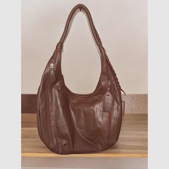 P. Sherrod & Co. Brown Leather Hobo Bag With Braided Handle Detailing Measures A - Picture 1 of 9